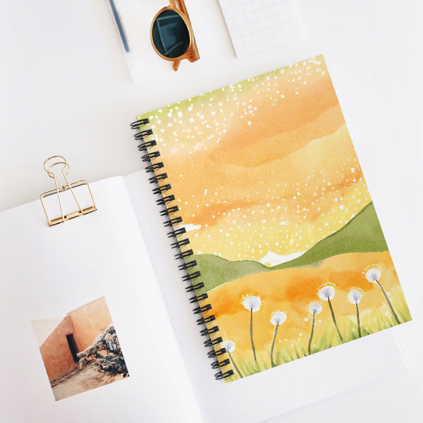 Golden Meadow Dandelion Sunset Watercolor Spiral Notebook