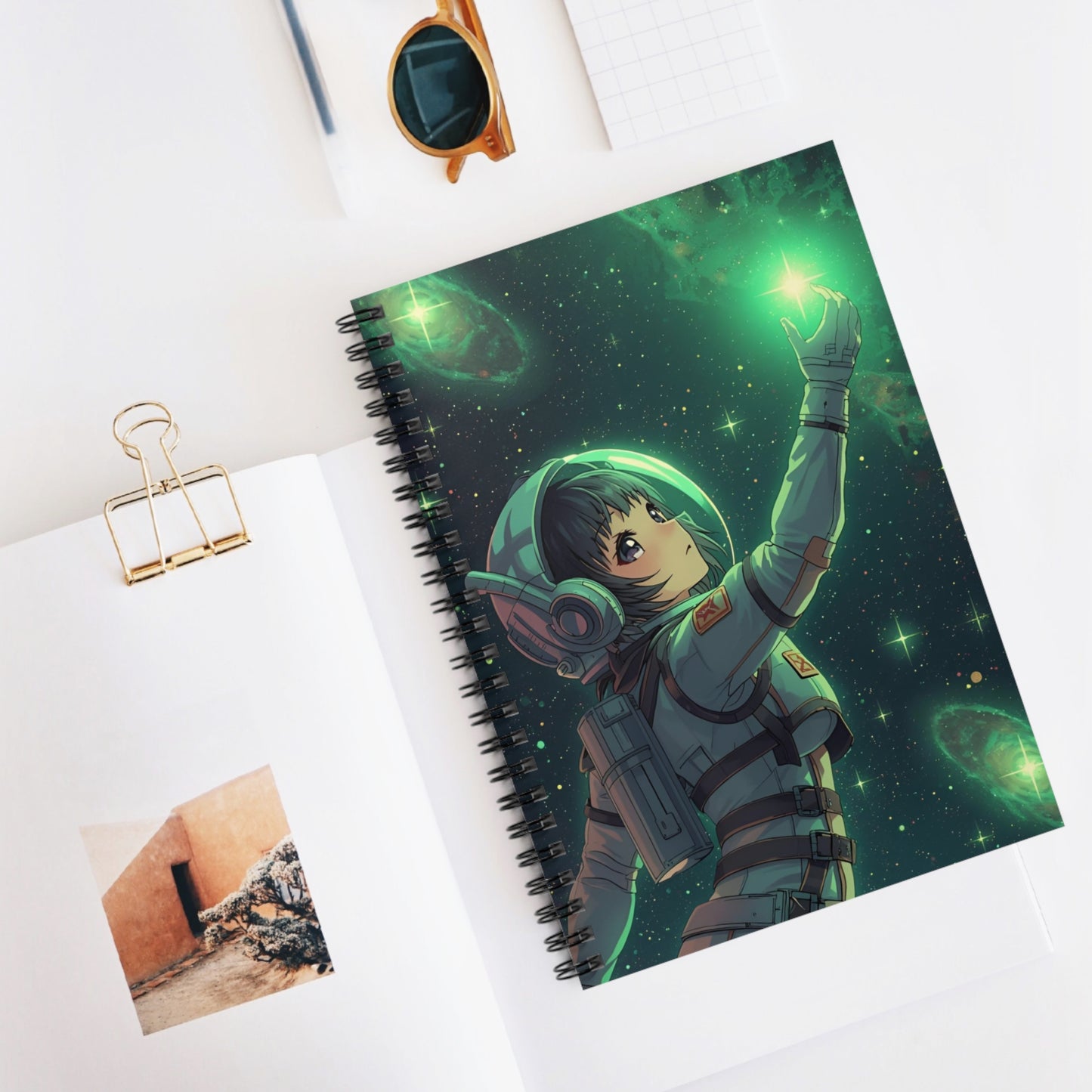 Green Cosmic Girl Anime Space Spiral Notebook