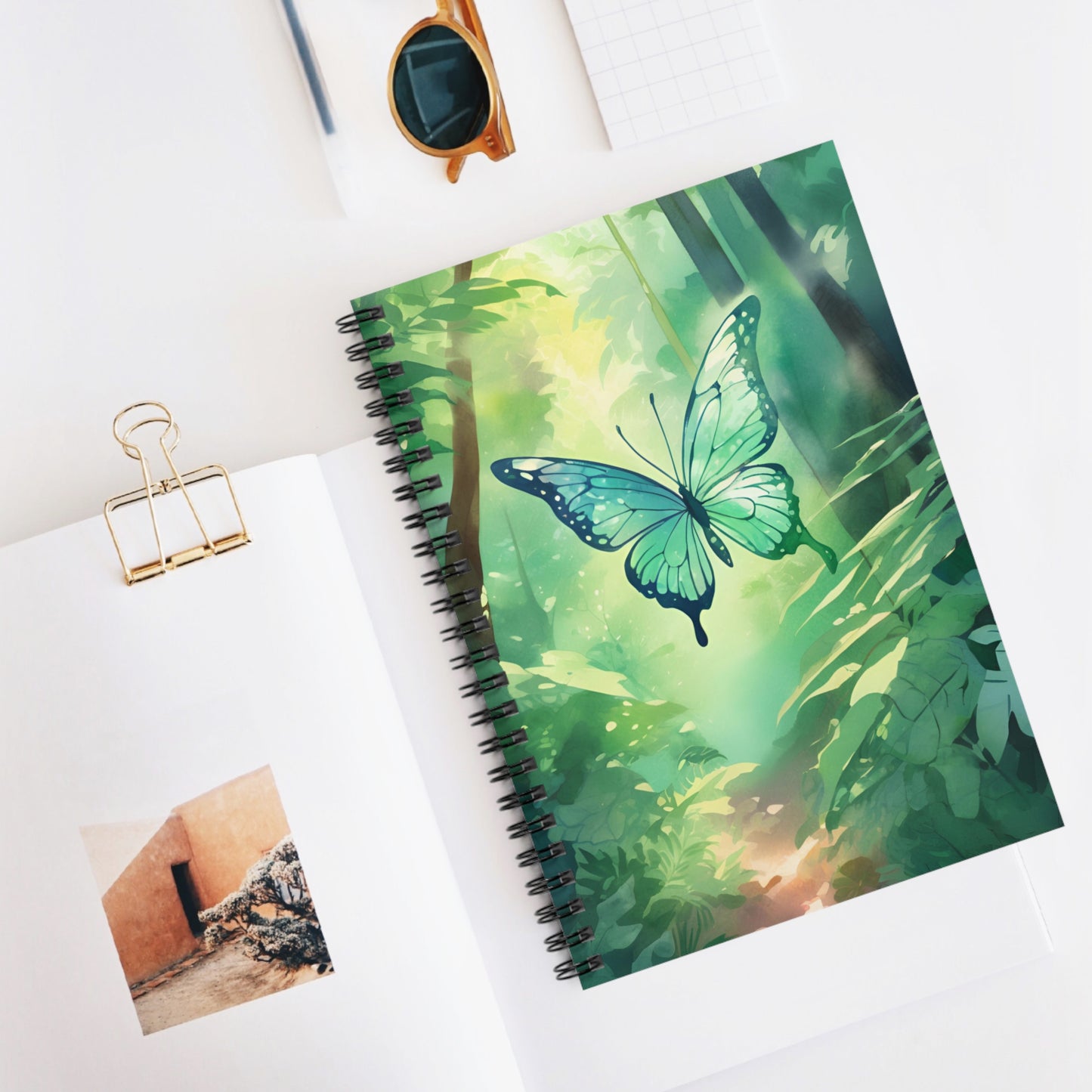 Green Butterfly Forest Spiral Notebook