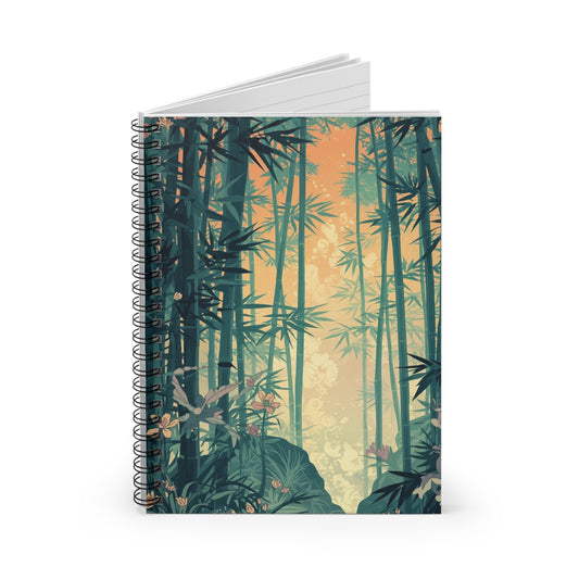 Notebook with a bamboo forest design on a white background