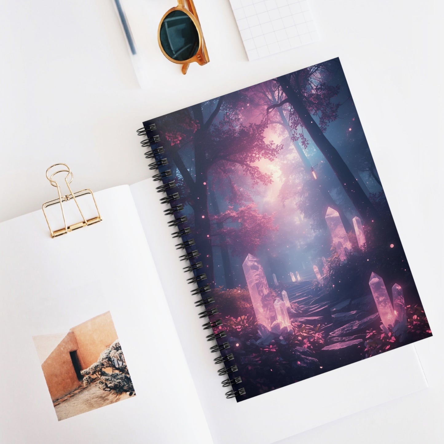Enchanted Pink Crystal Forest Fantasy Spiral Notebook