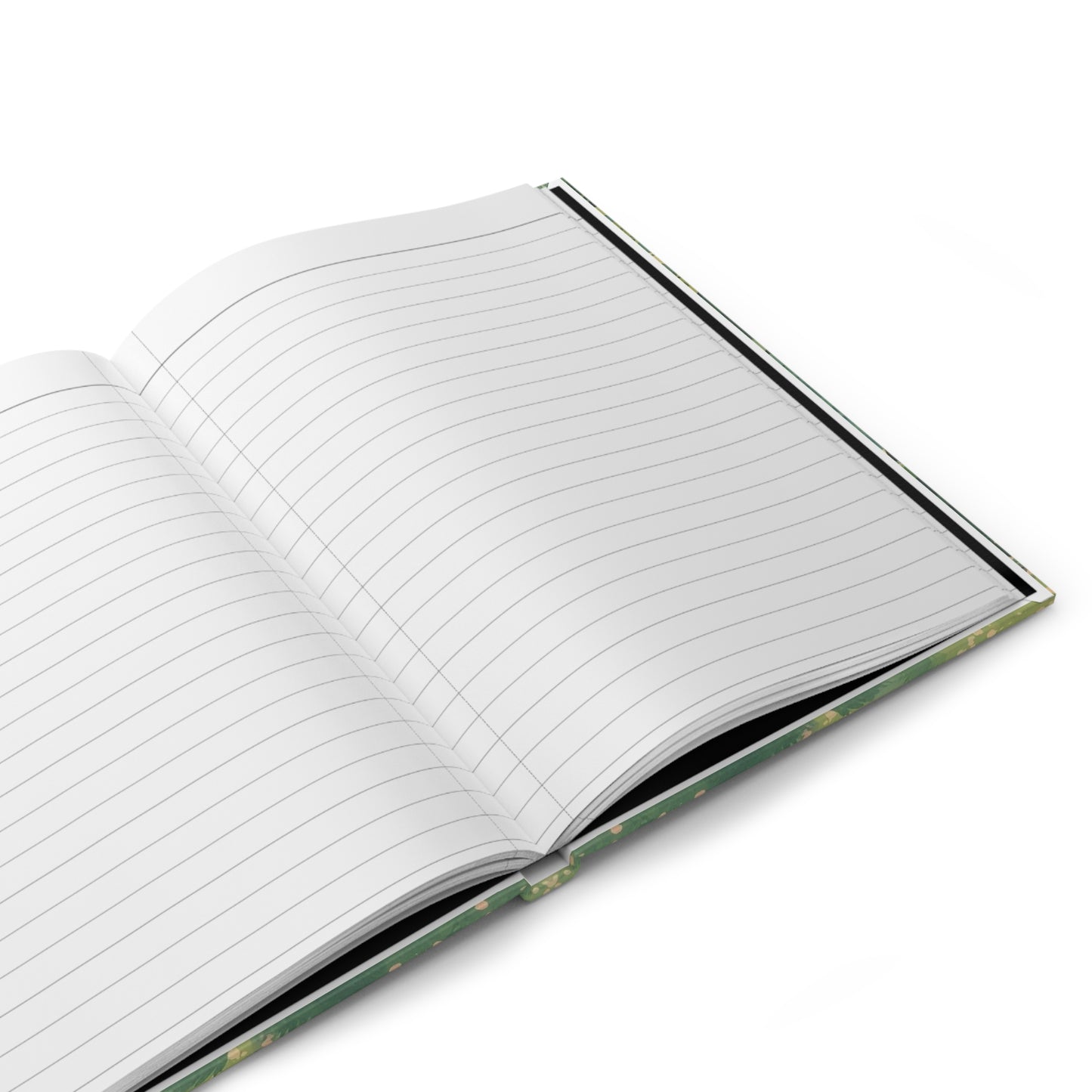 Open notebook with lined pages on a white background