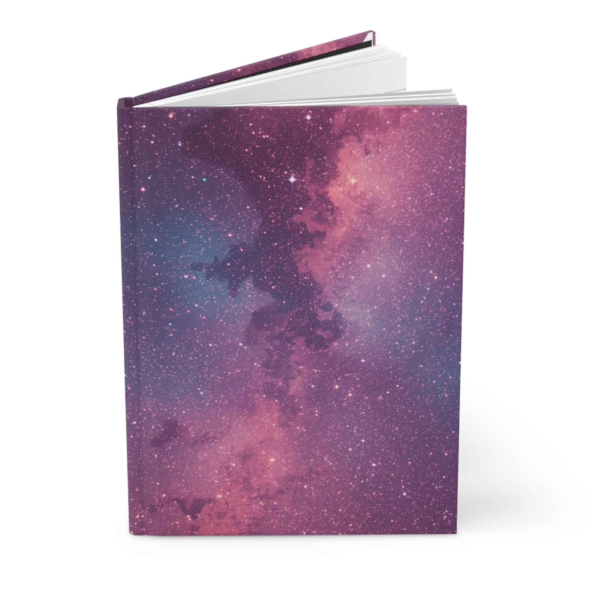 Notebook with a galaxy-themed cover on a white background