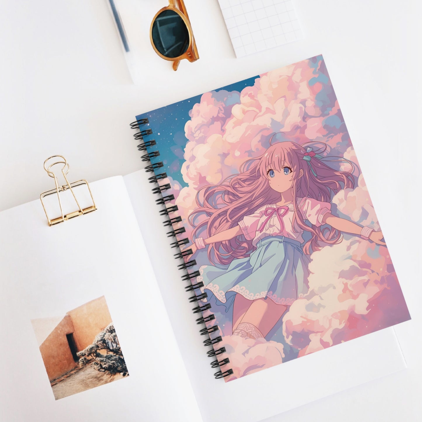 Dreamy Pastel Cloud Girl Anime Spiral Notebook