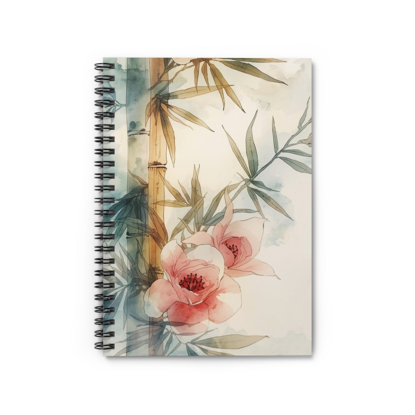 Notebook with floral and bamboo design on a white background