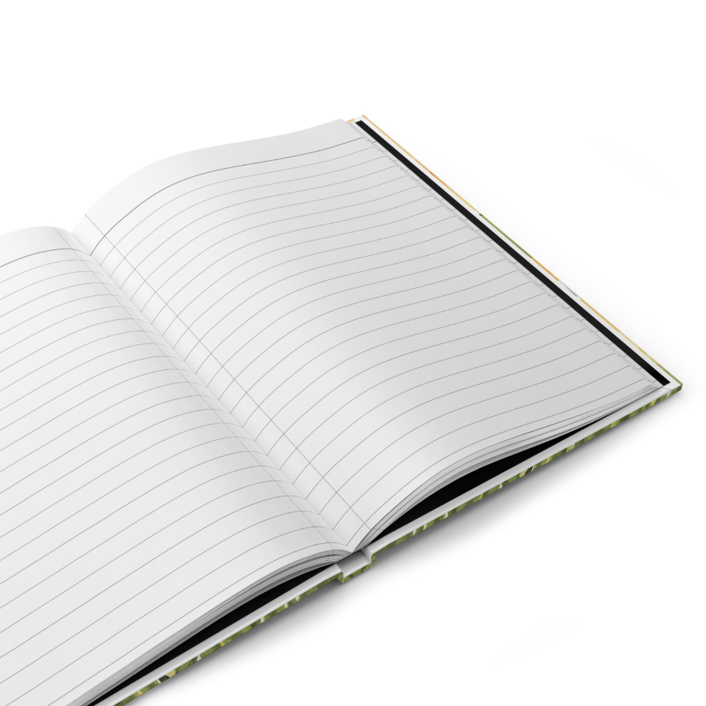 Open notebook with lined pages on a white background