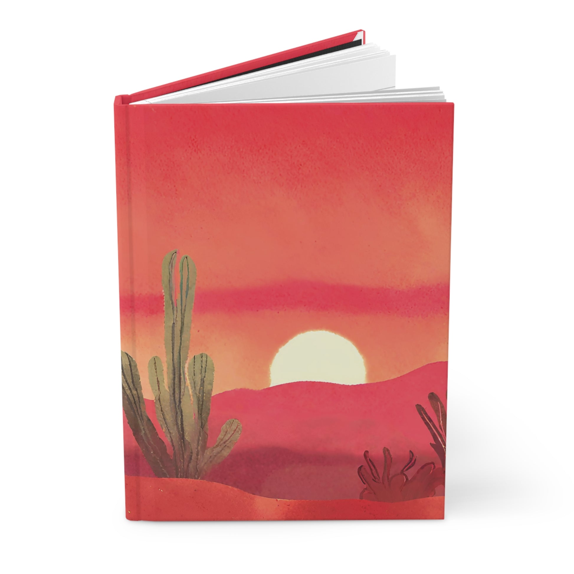 Desert Sunset hardcover notebook with warm orange and pink sky design front cover