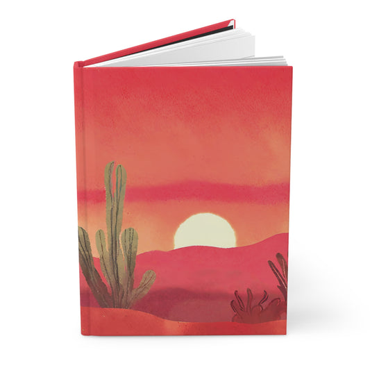 Desert Sunset hardcover notebook with warm orange and pink sky design front cover