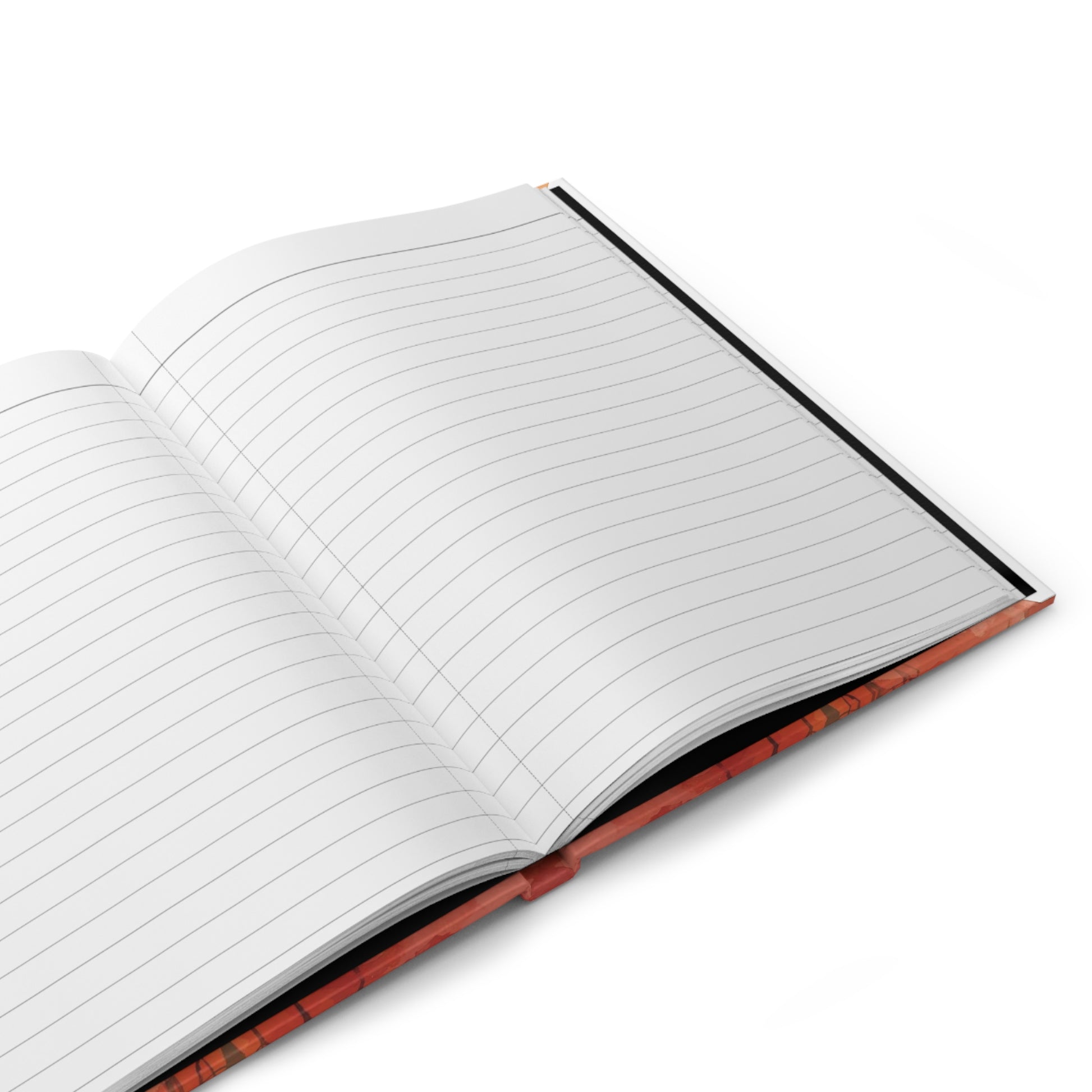 Open notebook with lined pages on a white background