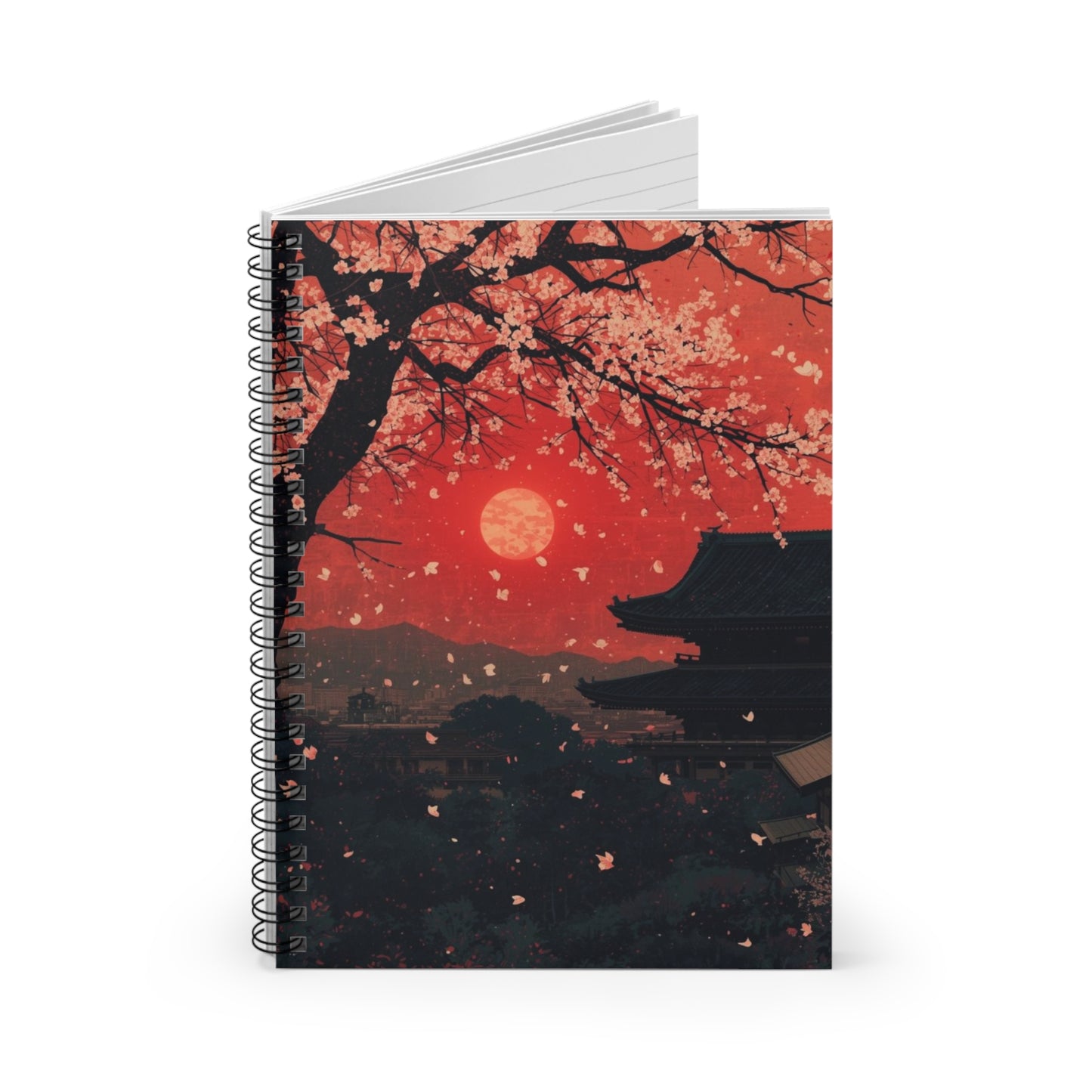 Notebook with cherry blossom design on a white background