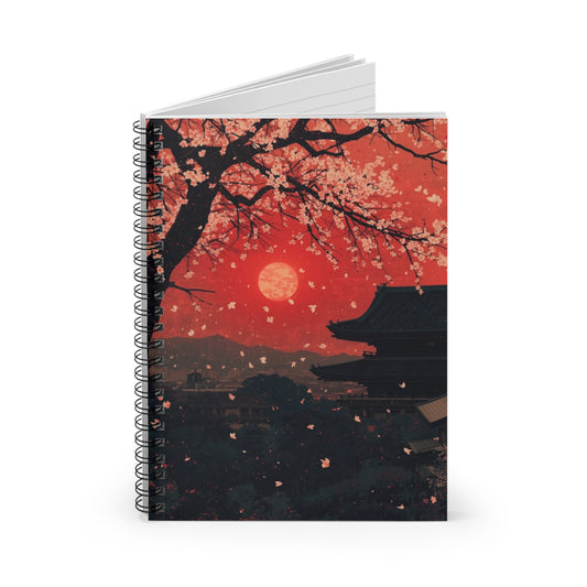 Notebook with cherry blossom design on a white background