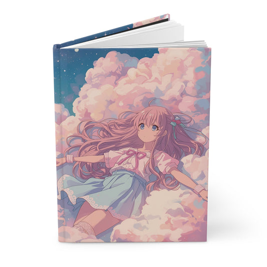 Notebook with an illustration of a girl in the clouds on a blue cover