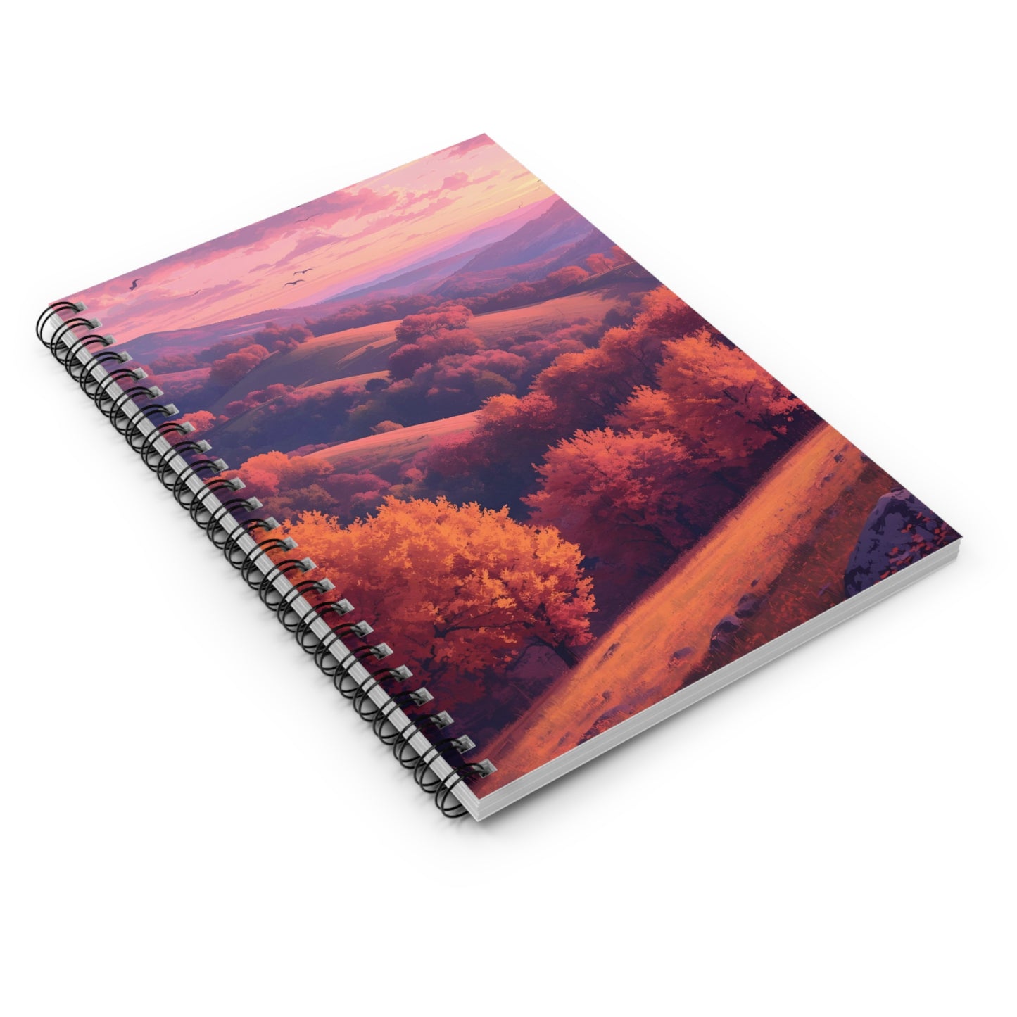 Notebook with a colorful landscape design on a white background