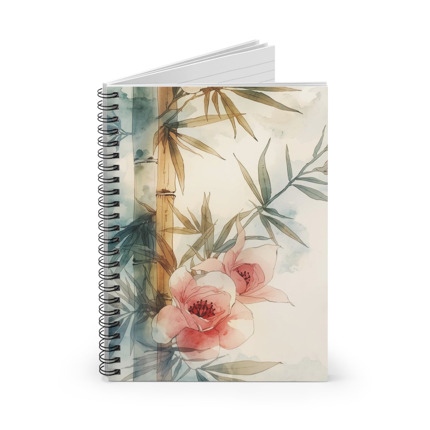 Notebook with floral and bamboo design on a white background