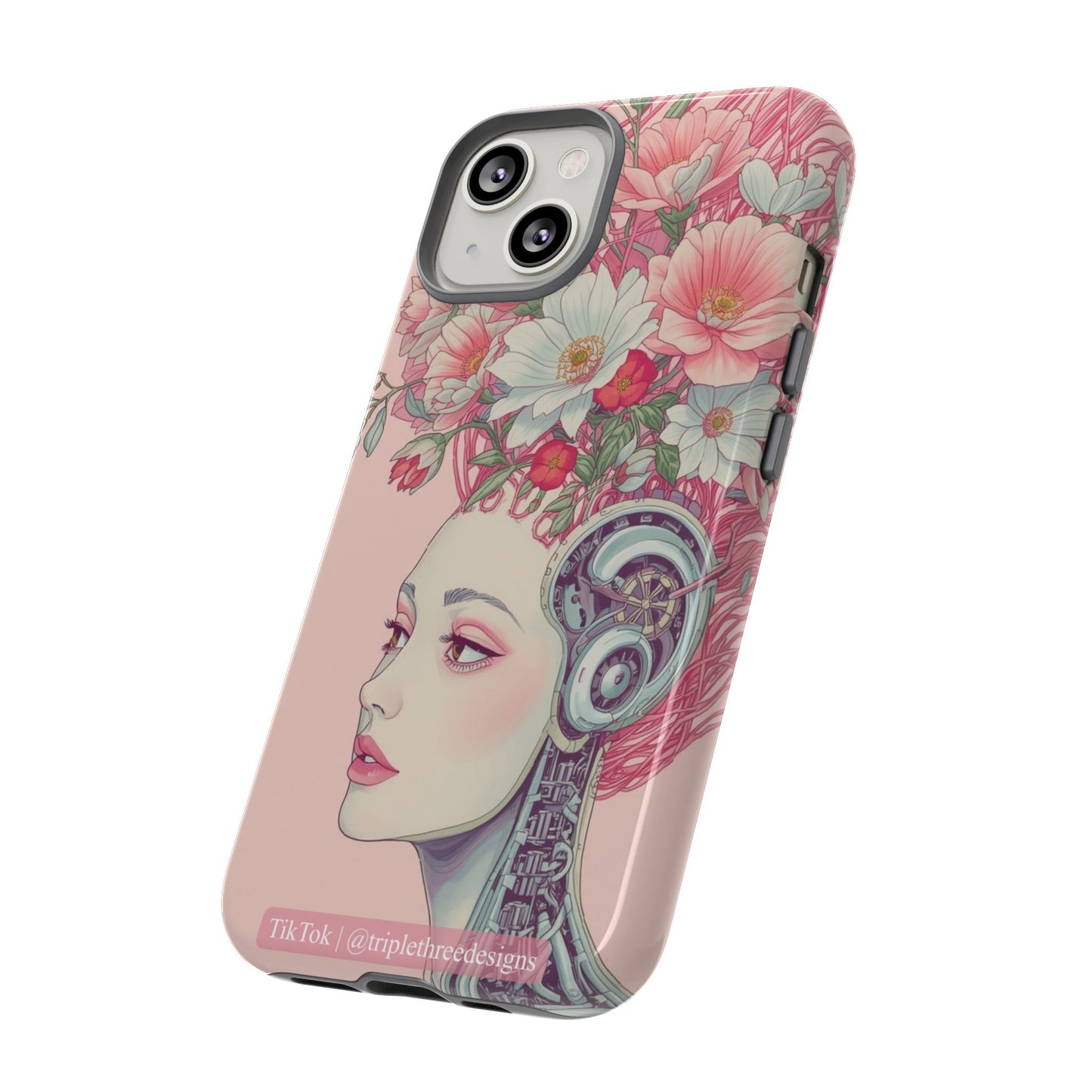 Pink Floral Cyberpunk Phone Case