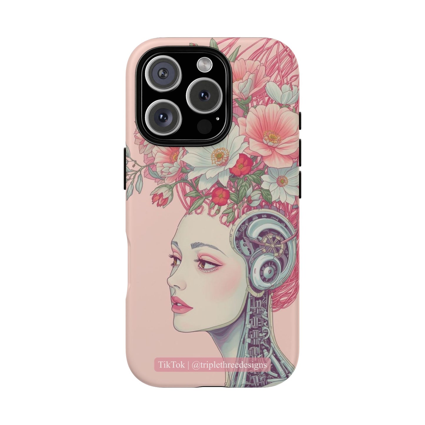 Pink Floral Cyberpunk Phone Case