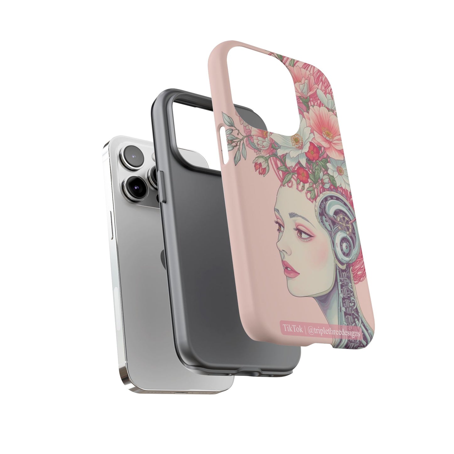 Pink Floral Cyberpunk Phone Case