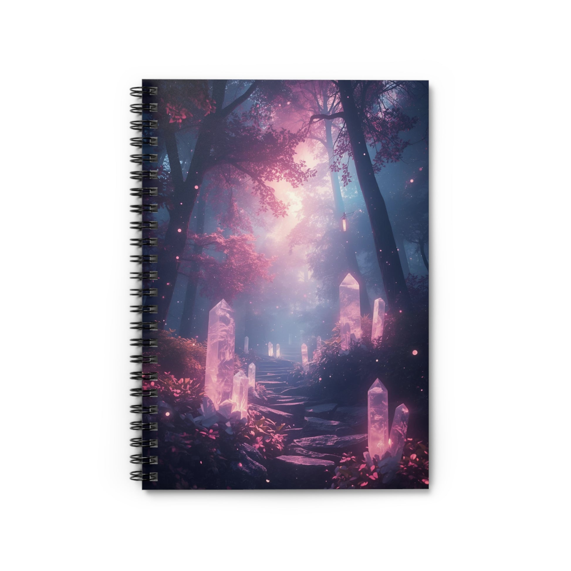 Enchanted Pink Crystal Forest Fantasy Spiral Notebook Front Cover