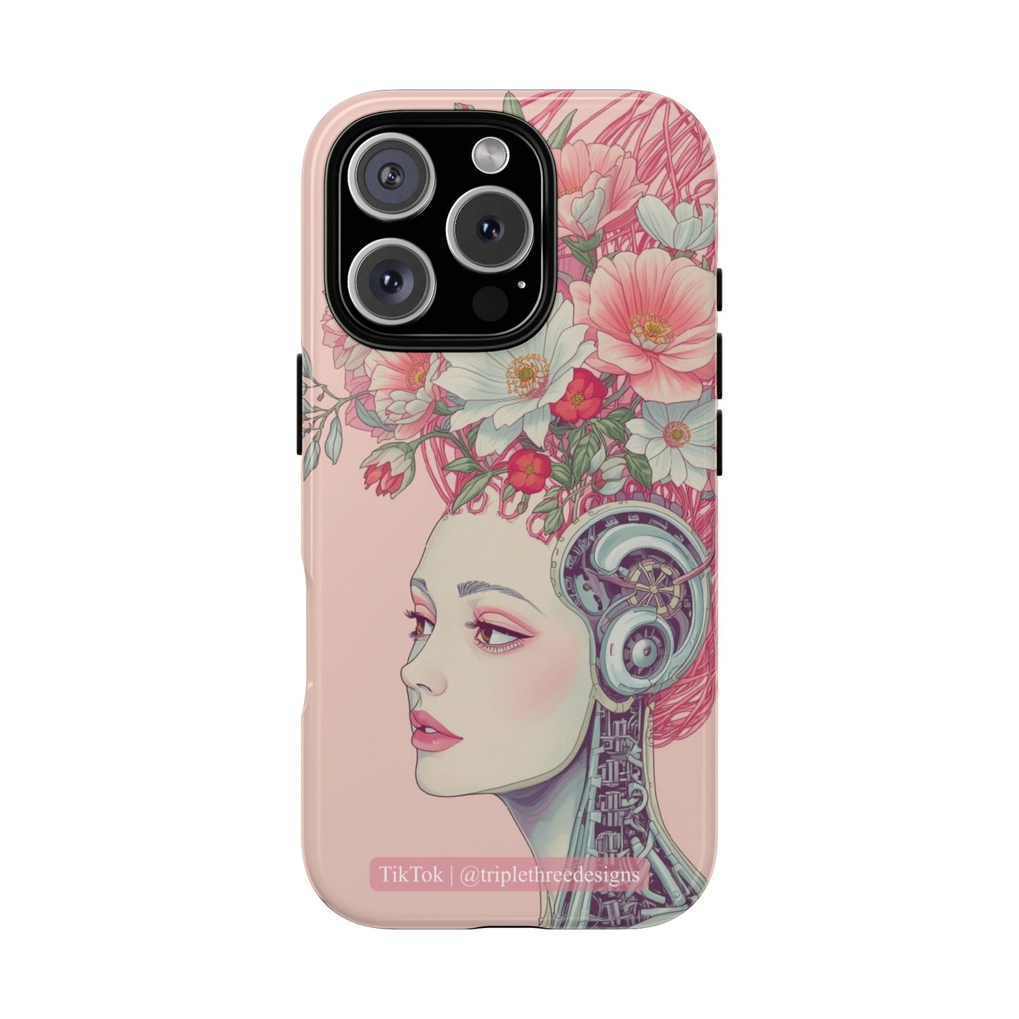Pink Floral Cyberpunk Phone Case