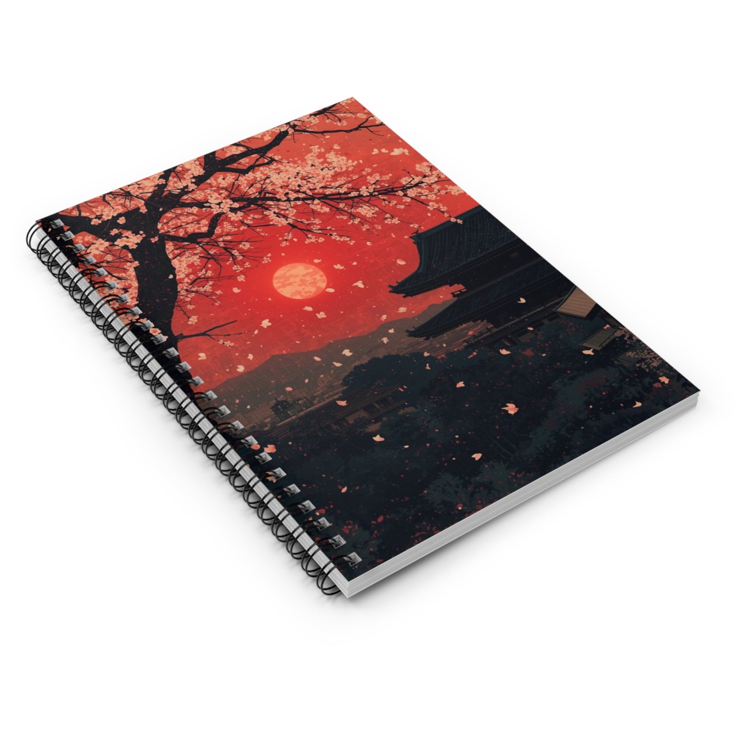 Notebook with cherry blossom design on a white background