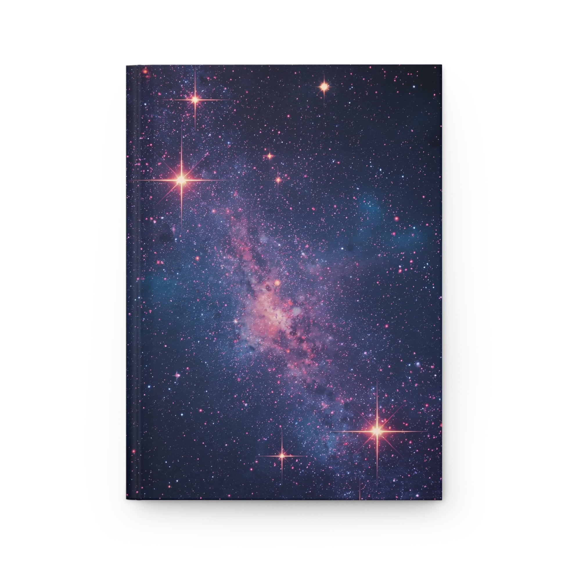Notebook cover with a starry night sky design on a white background