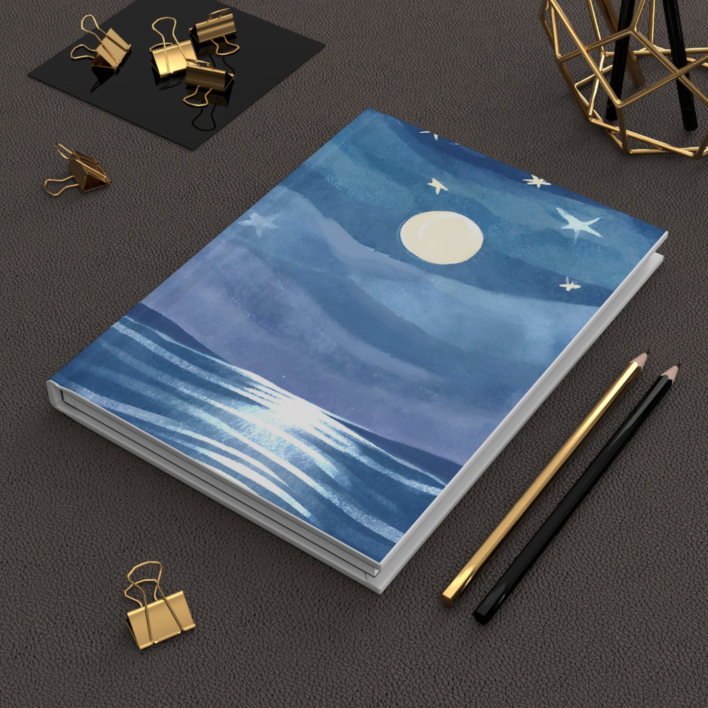 Moonlit Ocean Watercolor Hardcover Notebook