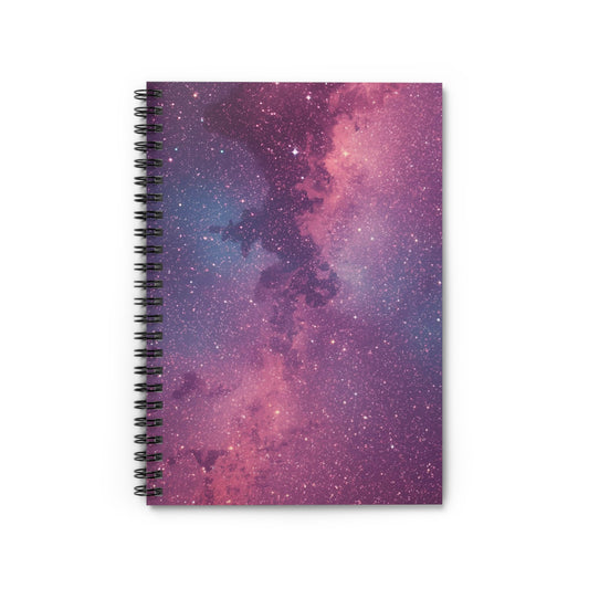Spiral-bound notebook with a galaxy-themed cover on a white background