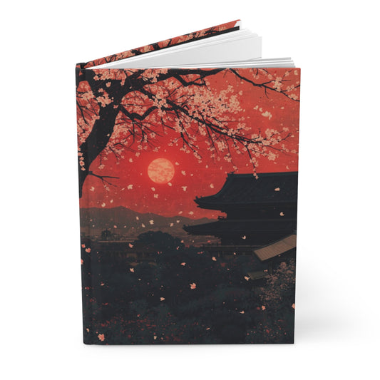 Cherry Blossom Sunset Nature Hardcover Notebook Front Cover