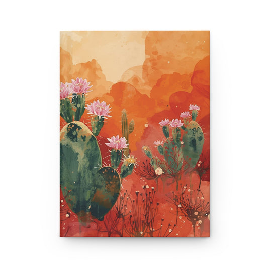 Notebook cover with cactus and flower design on a red and orange background