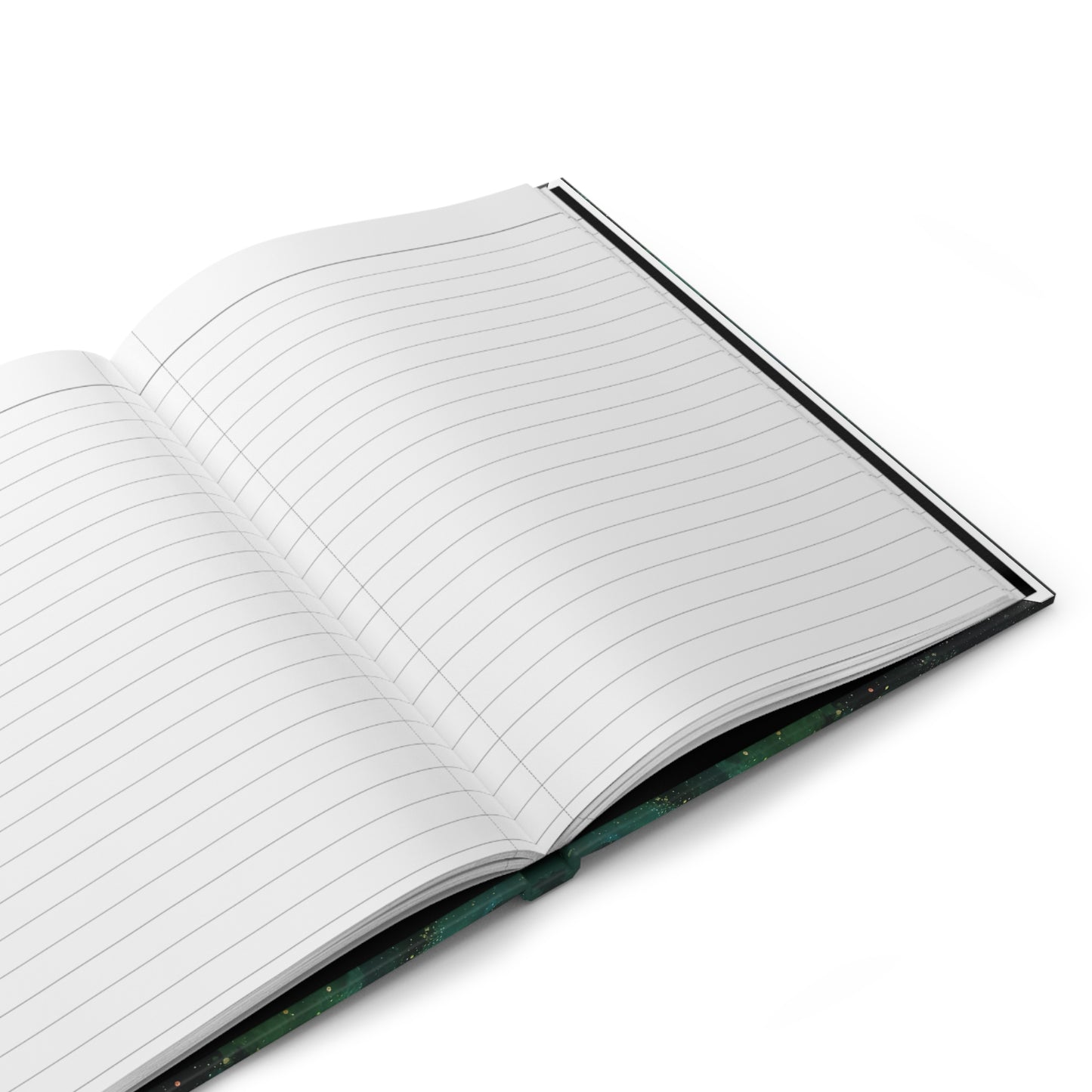 Open notebook with lined pages on a white background