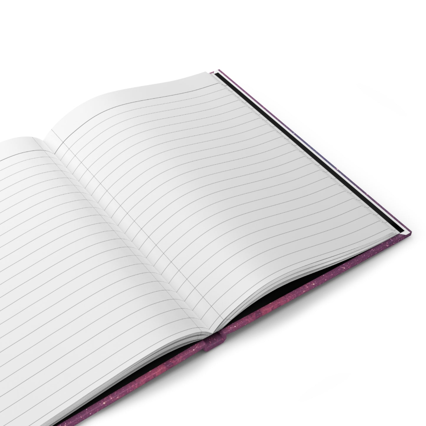 Open notebook with lined pages on a white background
