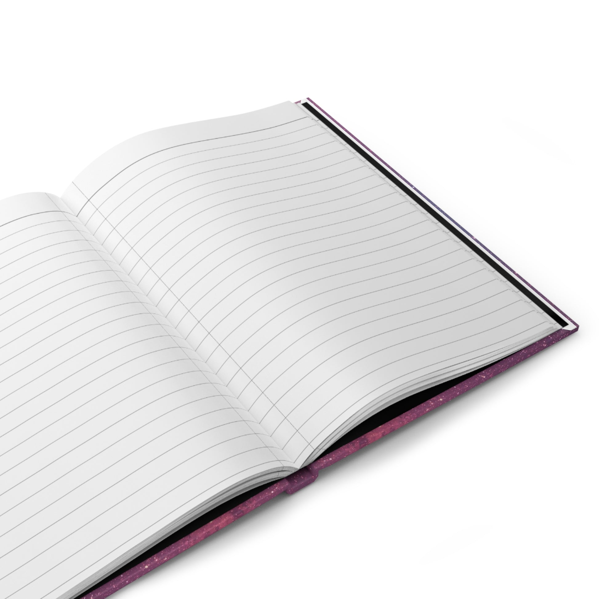Open notebook with lined pages on a white background