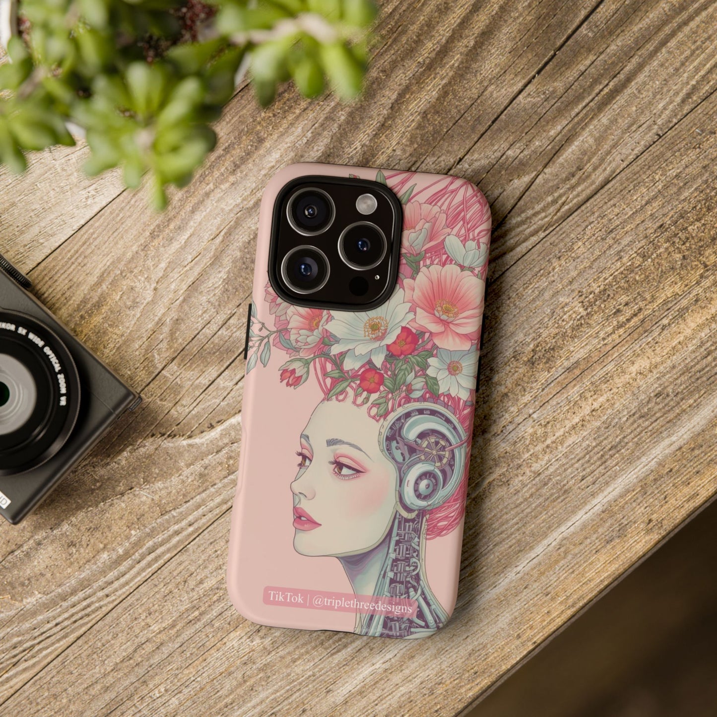 Pink Floral Cyberpunk Phone Case