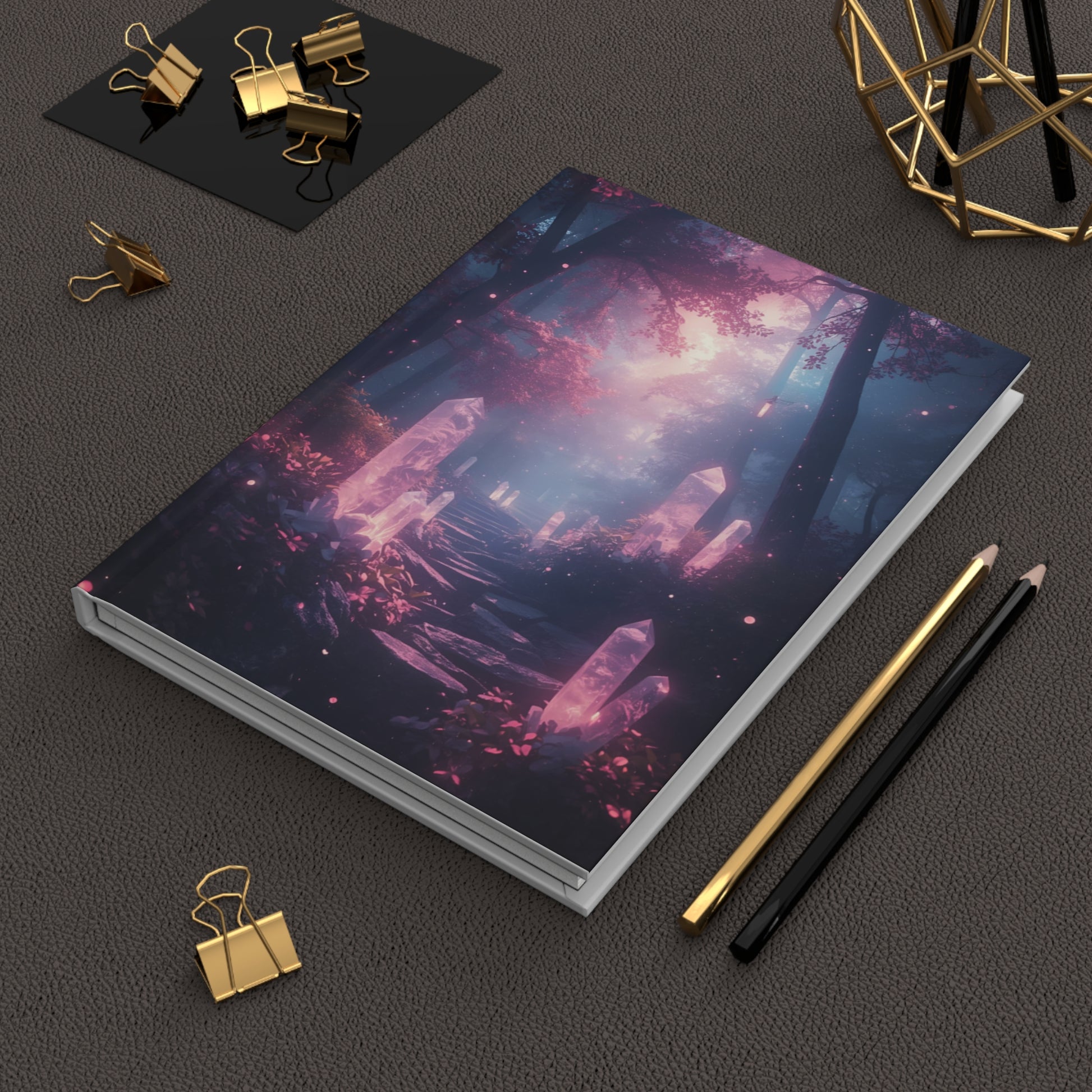Enchanted Pink Crystal Forest Fantasy Hardcover Notebook
