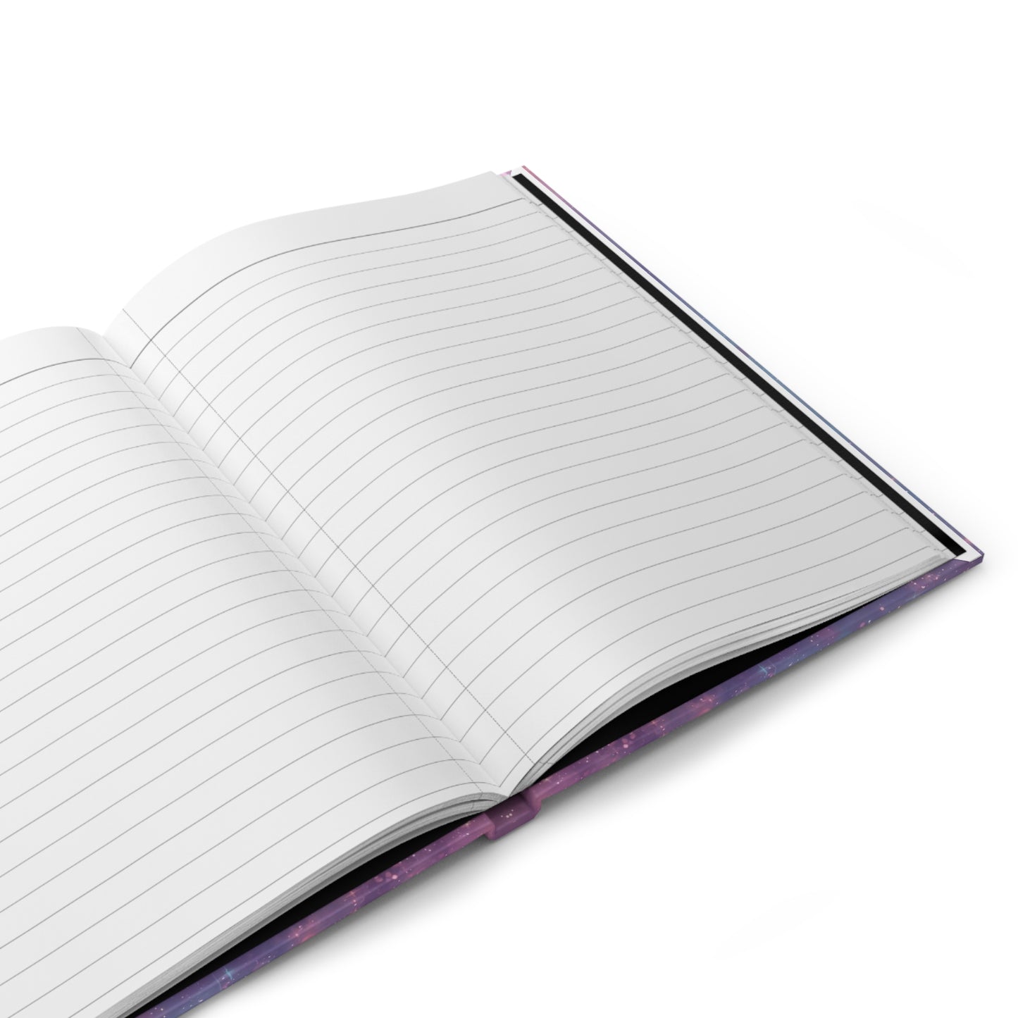 Open notebook with lined pages on a white background