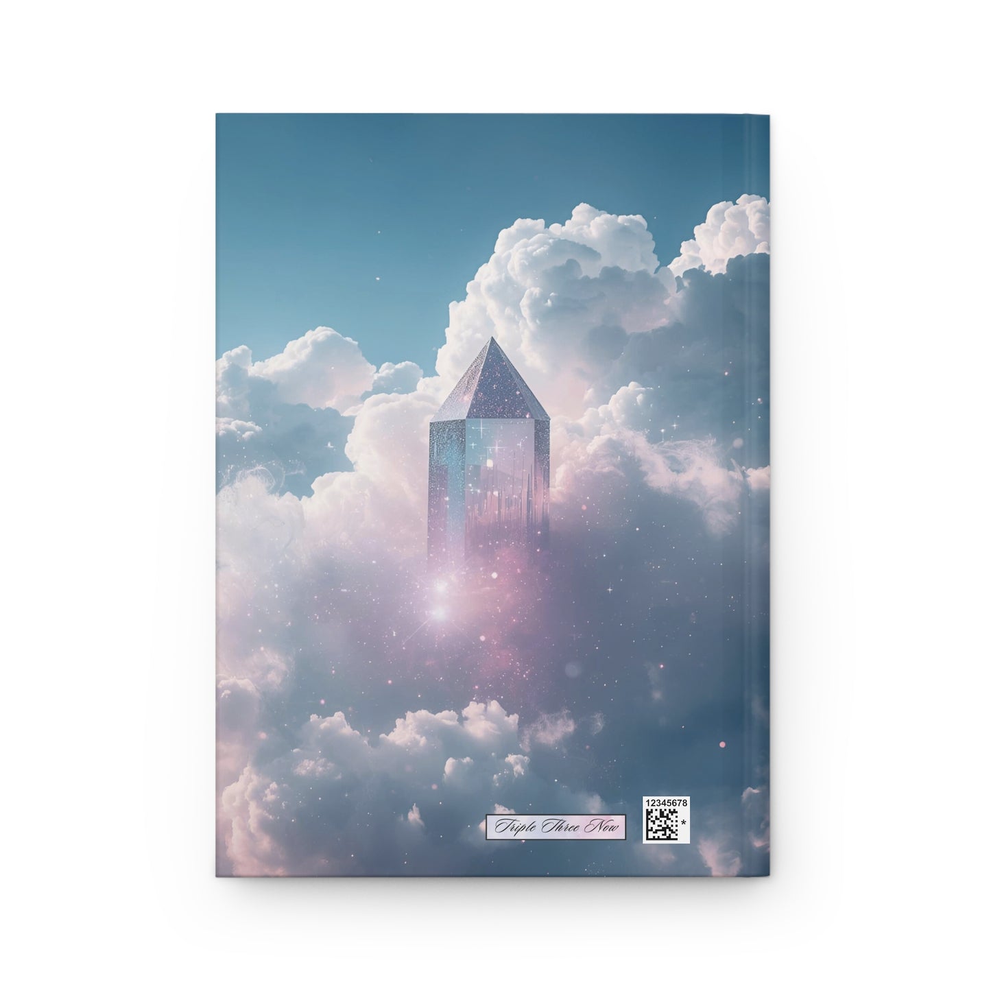 Futuristic crystal tower in a cloud-filled sky with a blue gradient background