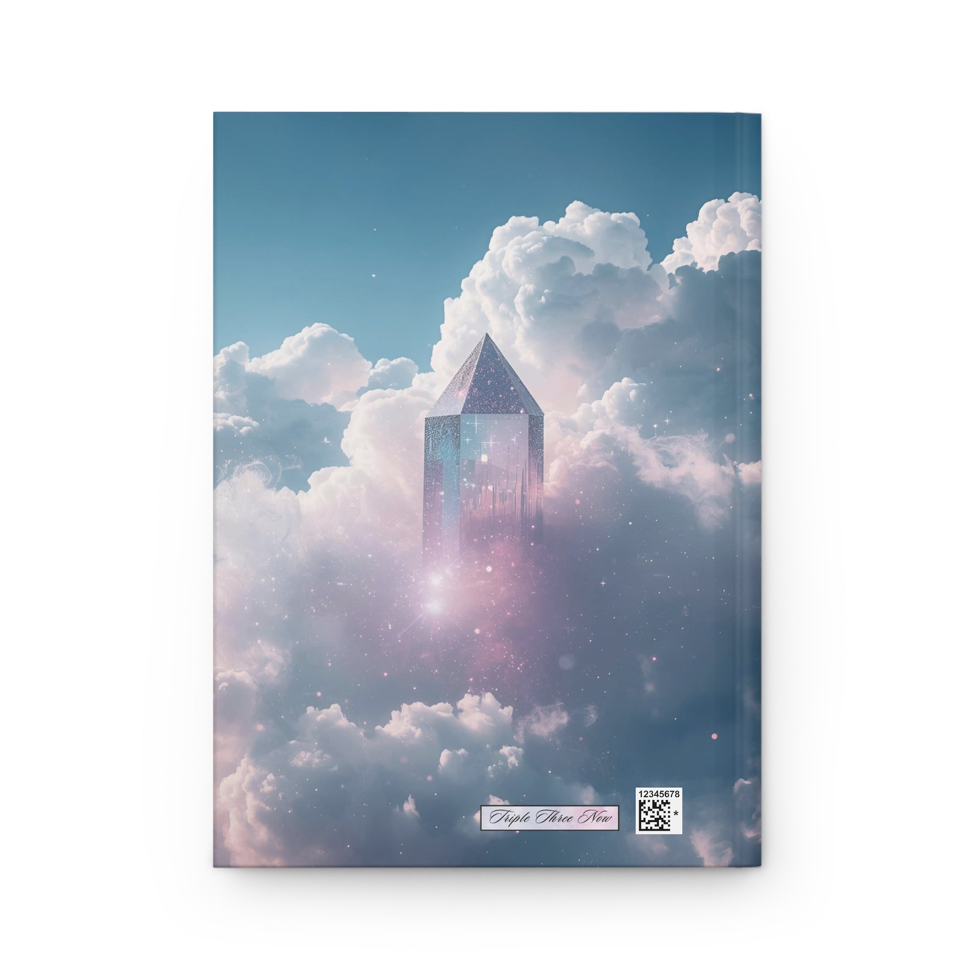Futuristic crystal tower in a cloud-filled sky with a blue gradient background