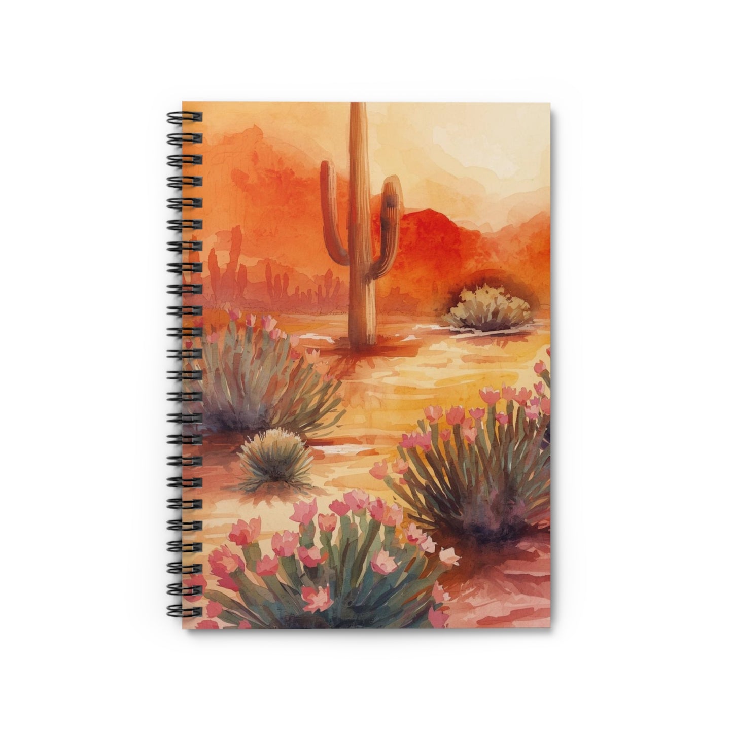 Notebook with a desert landscape design featuring cacti on the cover