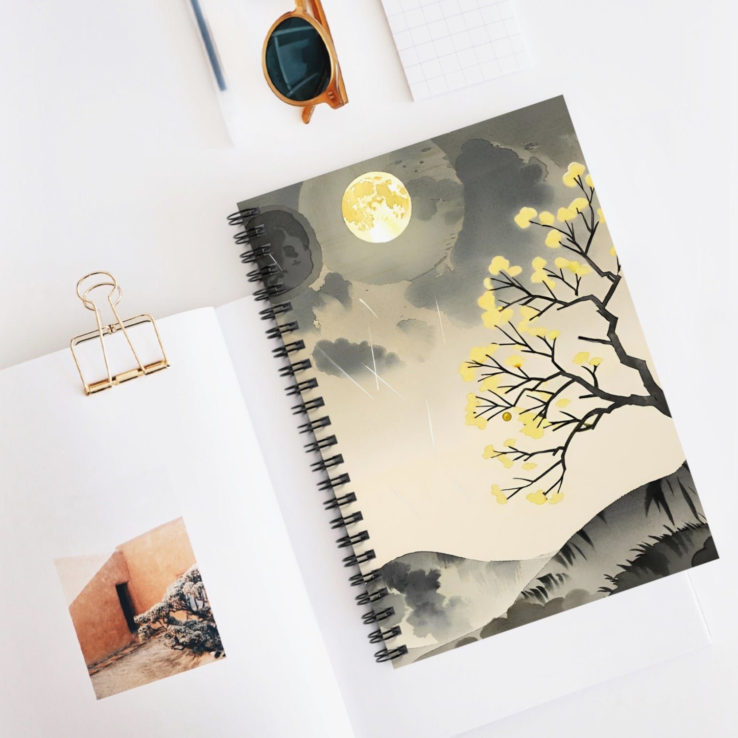 Moonlit Ink Landscape Watercolor Spiral Notebook
