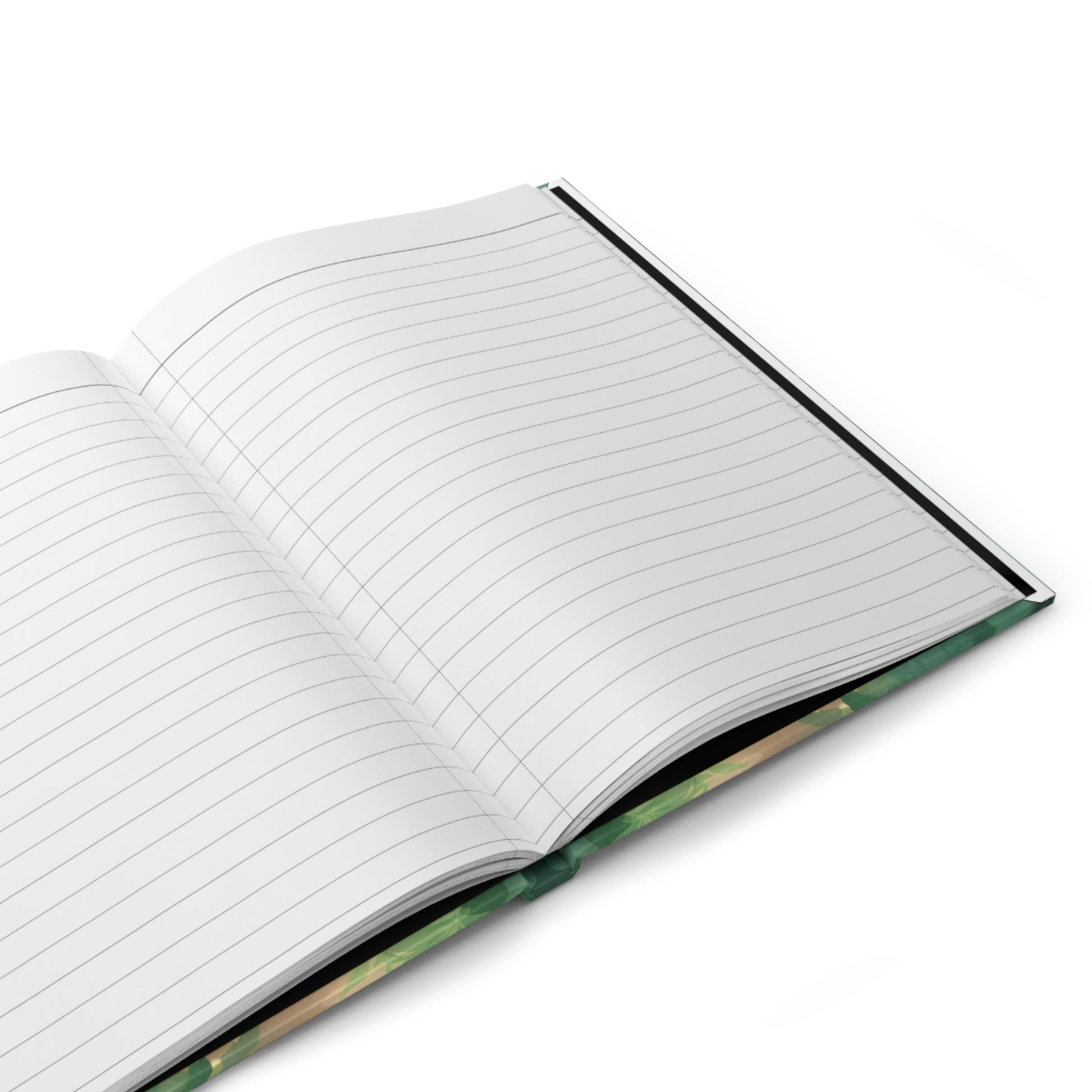 Open notebook with lined pages on a white background