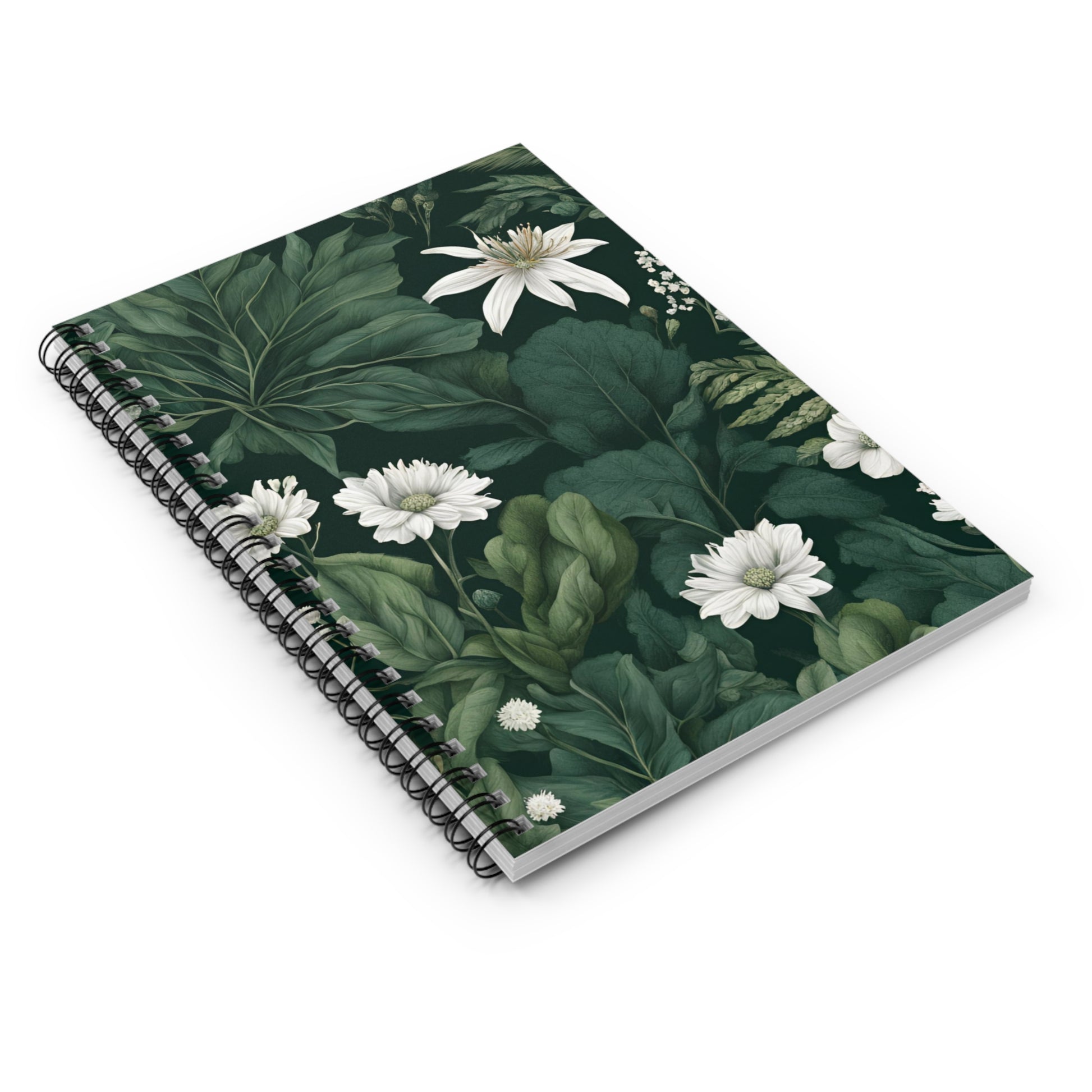 Notebook with a floral and leaf pattern on a white background