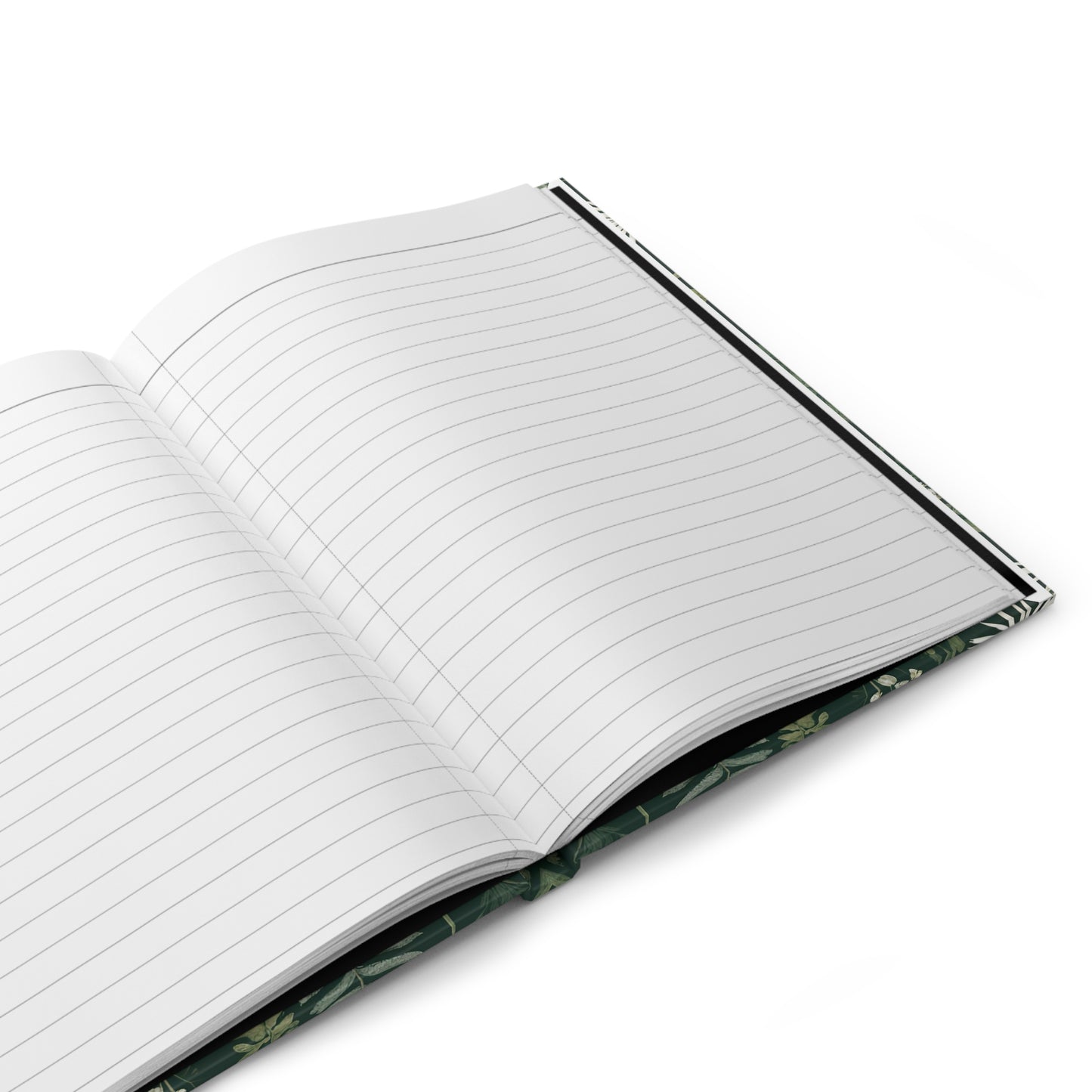 Open notebook with lined pages on a white background