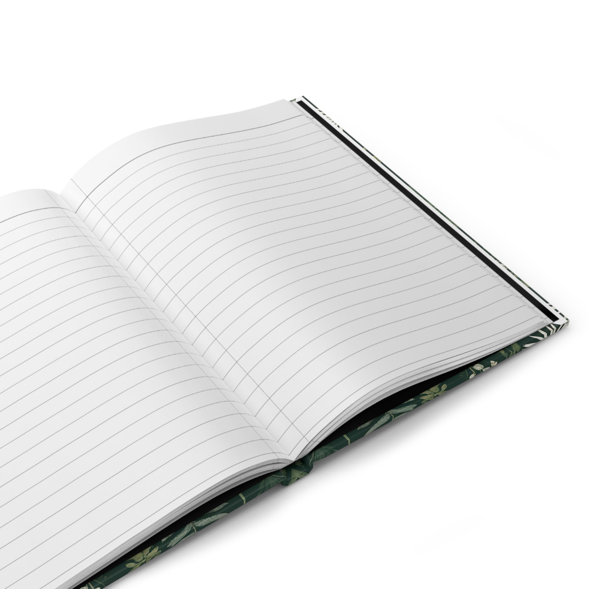 Open notebook with lined pages on a white background