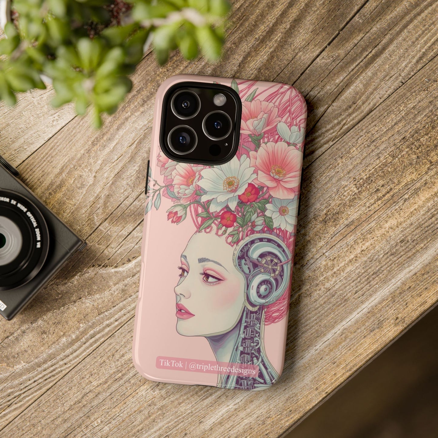 Pink Floral Cyberpunk Phone Case