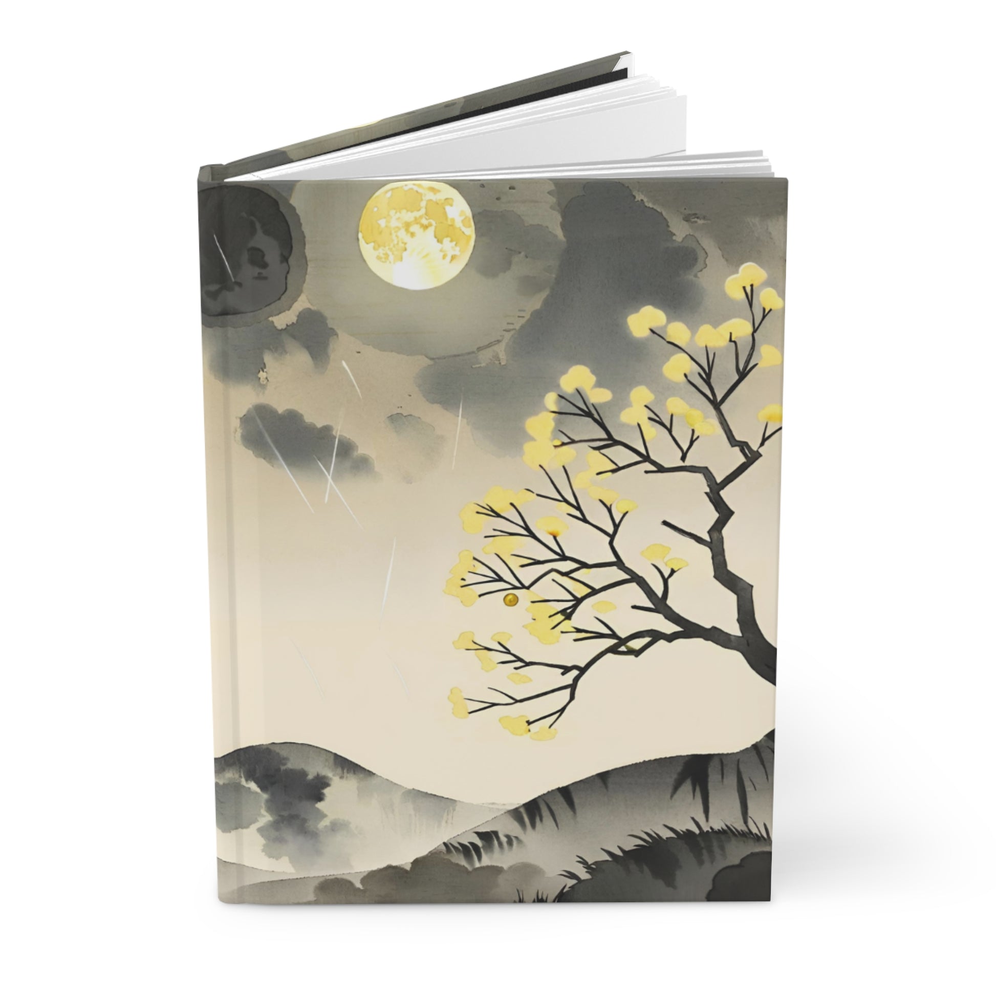Moonlit Ink Landscape Watercolor Hardcover Notebook Front Cover