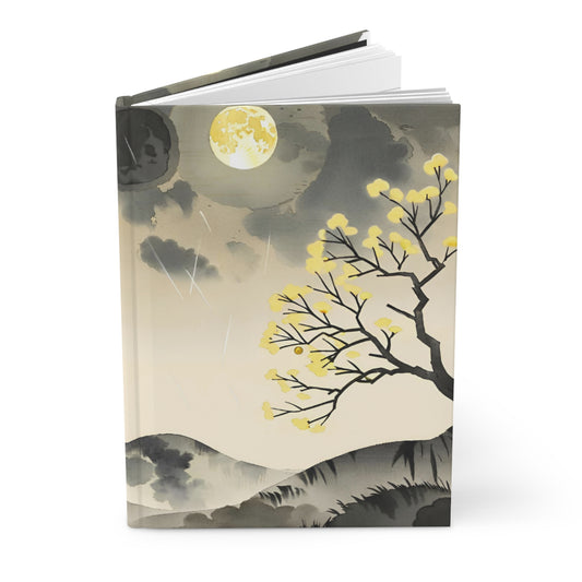 Moonlit Ink Landscape Watercolor Hardcover Notebook Front Cover