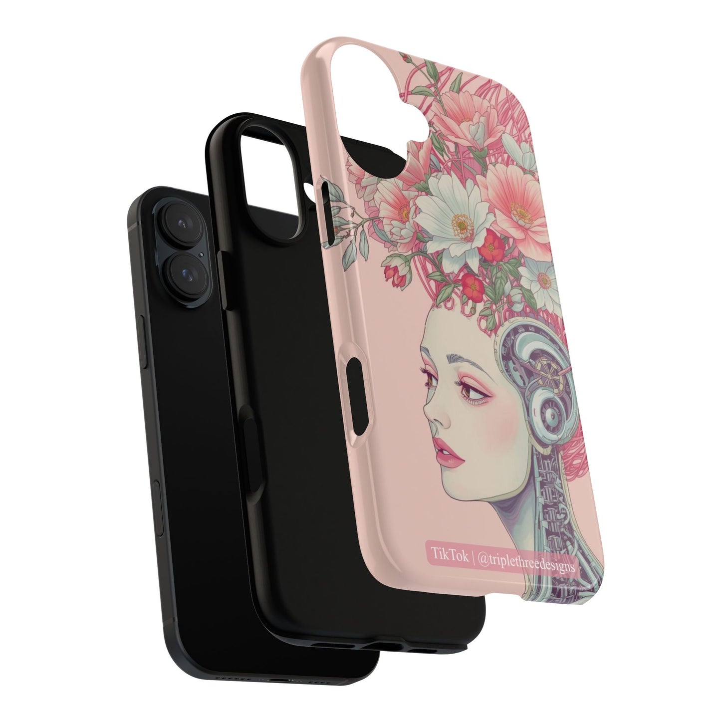 Pink Floral Cyberpunk Phone Case