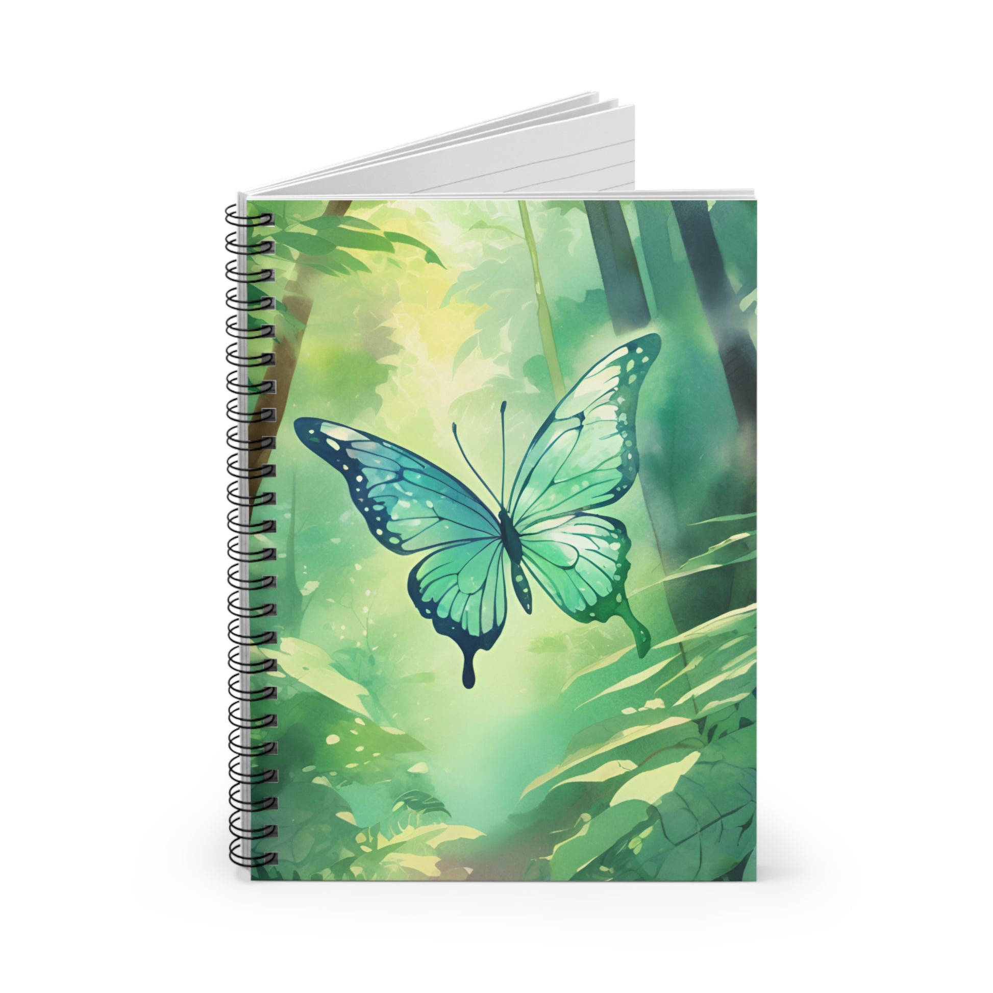 Notebook with a green butterfly design on a white background