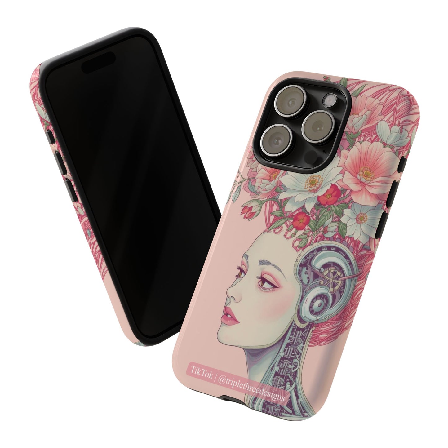 Pink Floral Cyberpunk Phone Case