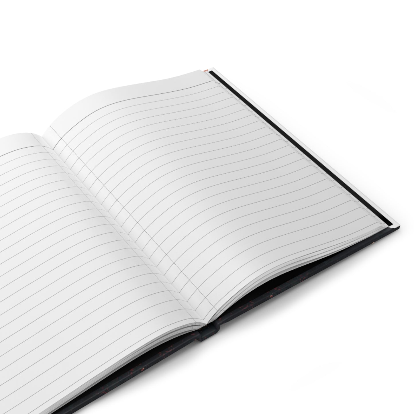 Open notebook with lined pages on a white background